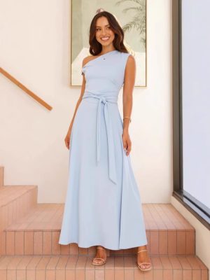 Sexy Lacing Solid Color Summer Office Dress