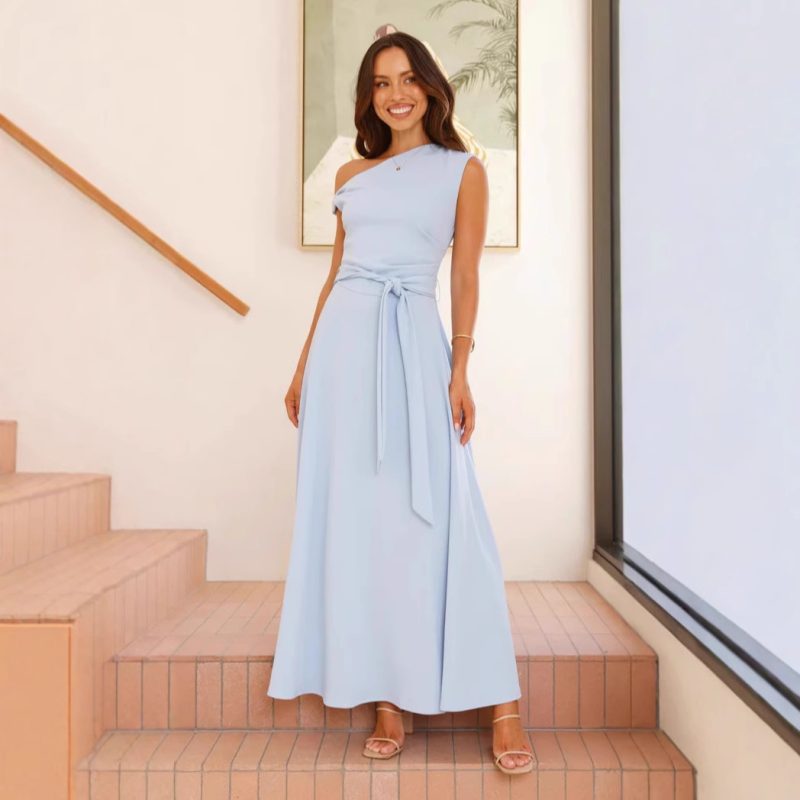 Sexy Lacing Solid Color Summer Office Dress