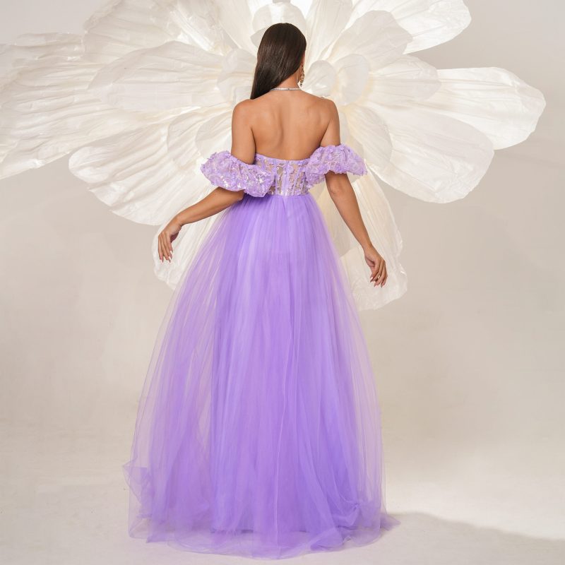 High-End Halter Mesh Swing Evening Dress - Image 3