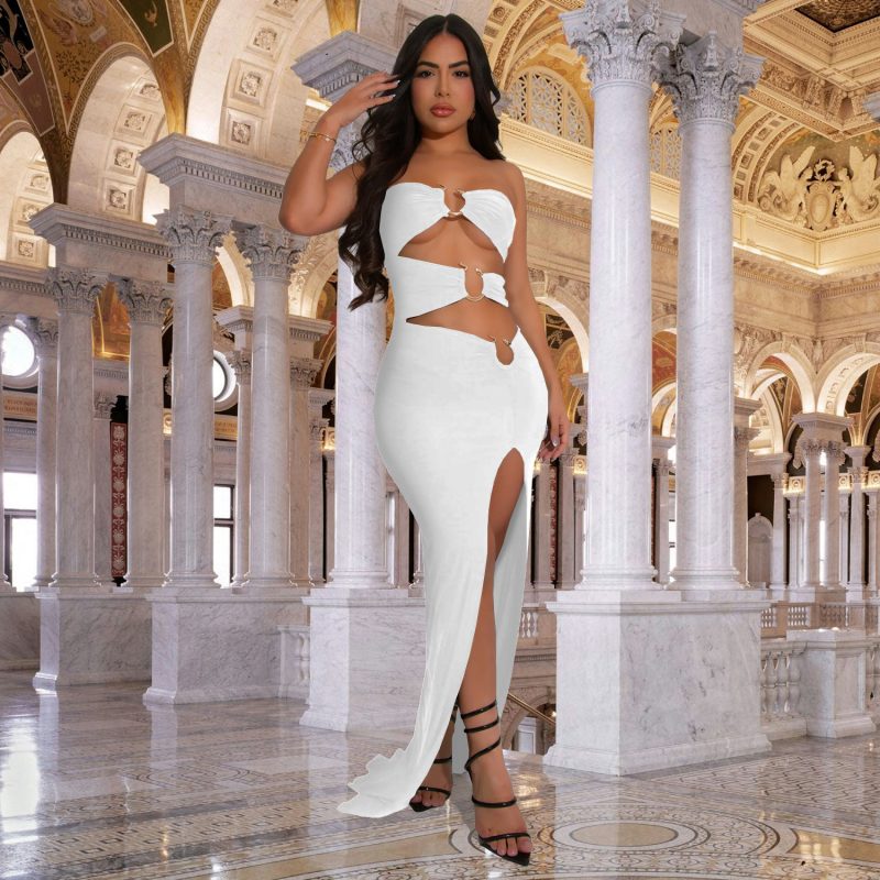 Sexy Slim Fit Solid Color Slit Maxi Dress - Image 3