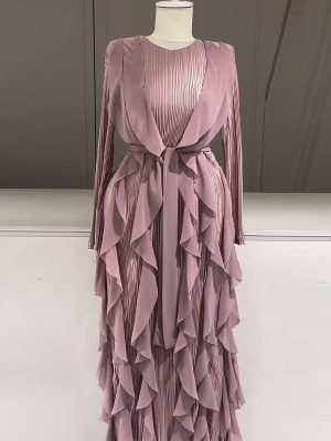 Elegant Ruffled Pleated Ribbon Dress