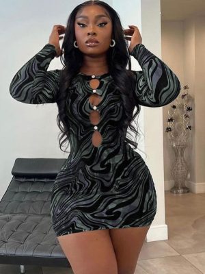 Winter Printed Cutout Slim Fit Bodycon Dress