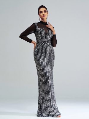 Long Sleeve Slim Sequined Fishtail Dress