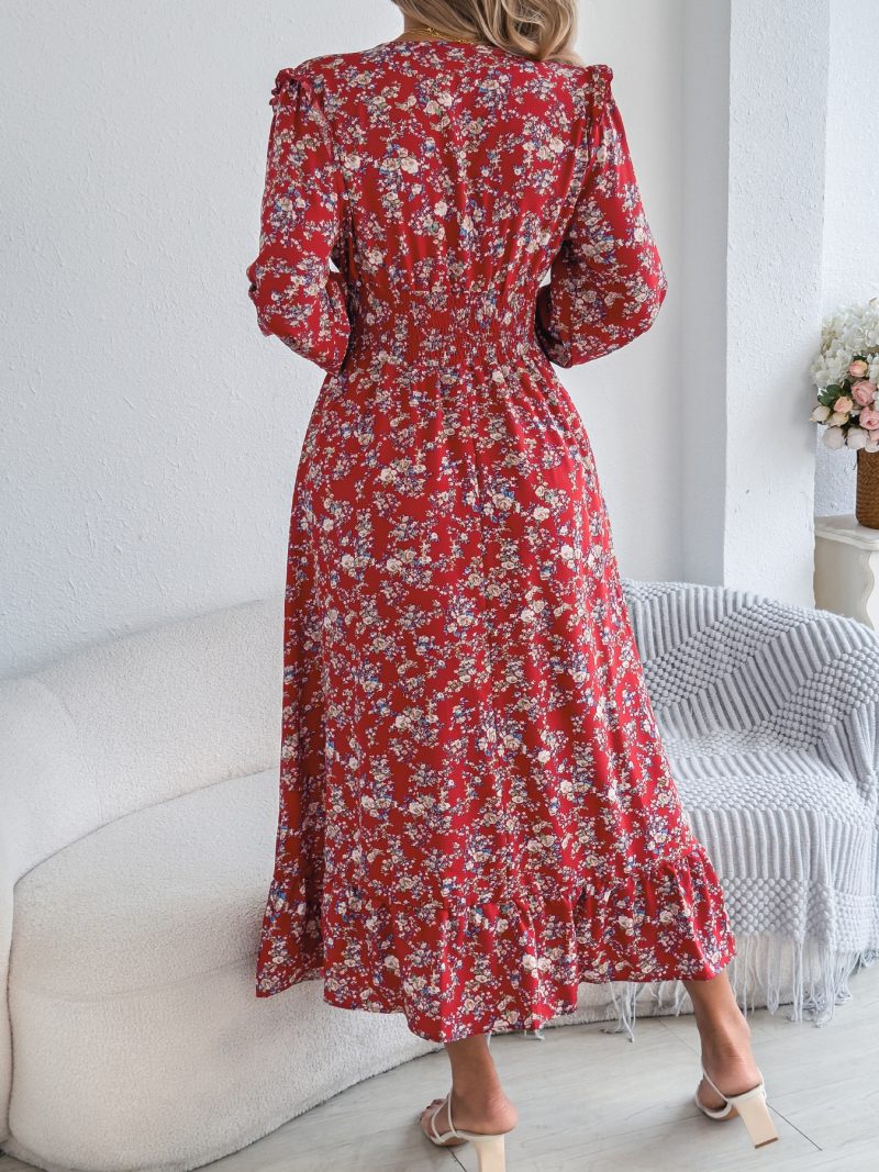 Elegant Floral Cross V-Neck Ruffle Maxi Dress - Image 3
