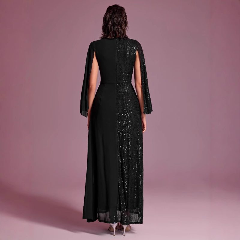 Sequin V-Neck Split Long Sleeve Evening Dress - Image 2