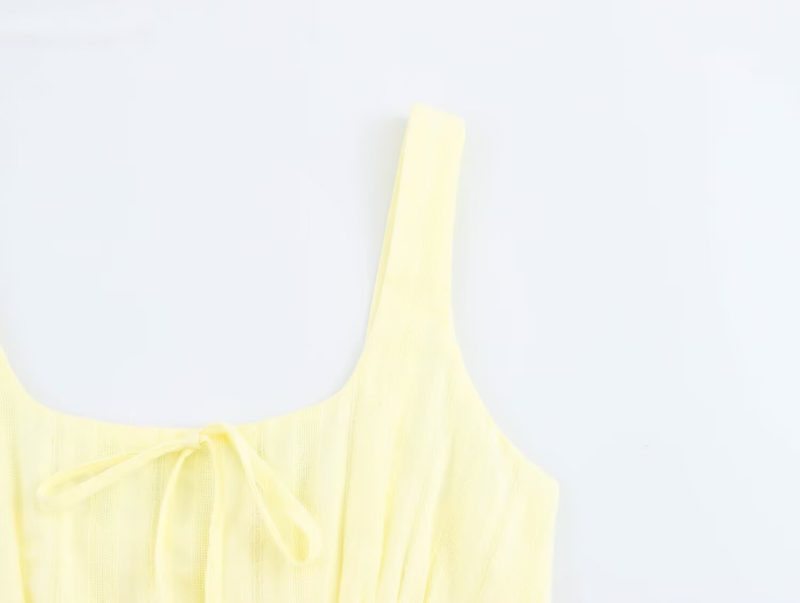 Chest-Tied Spaghetti Strap Texture Dress - Image 4