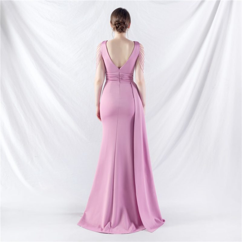 Beaded Satin Folded Evening Dress - Image 2
