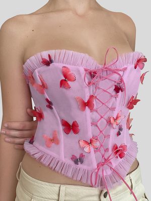 Butterfly Stitching Decorative Wooden Ear Tube Top