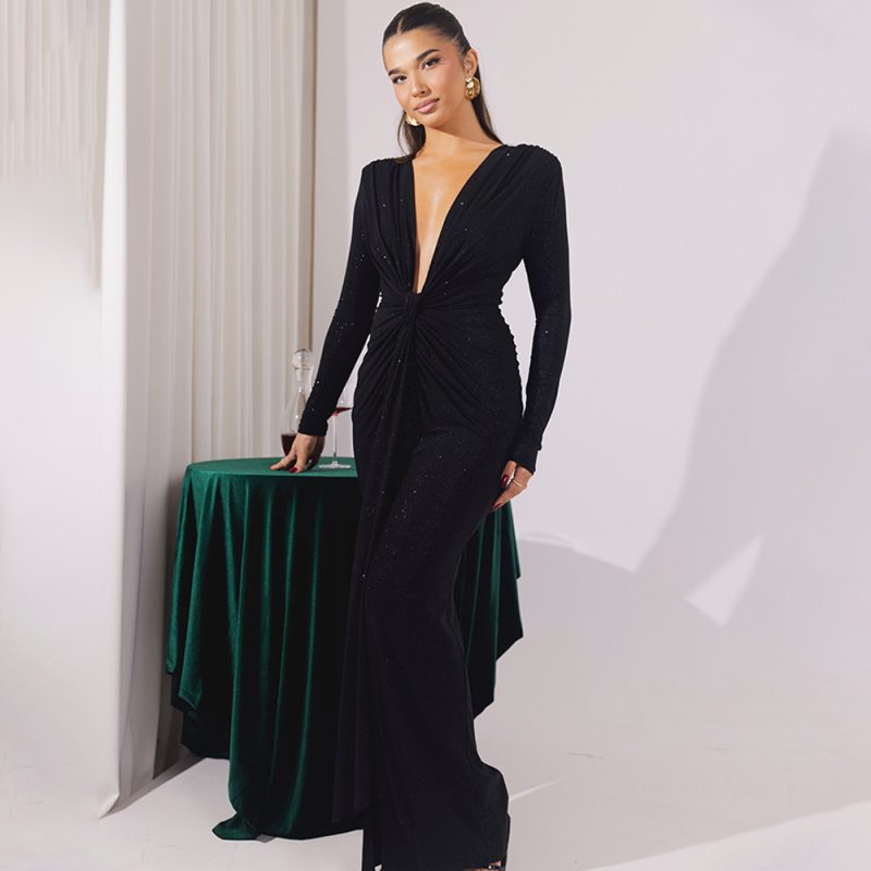 Sexy Deep V Slim Fit Slit Dress - Image 3