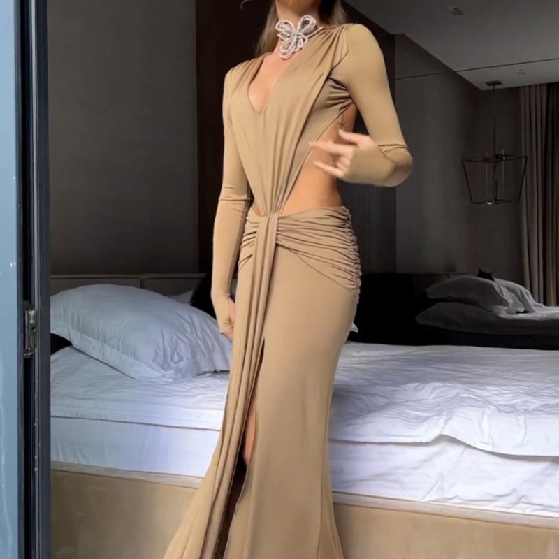 Backless Slit Sexy Same Strap Summer Dress
