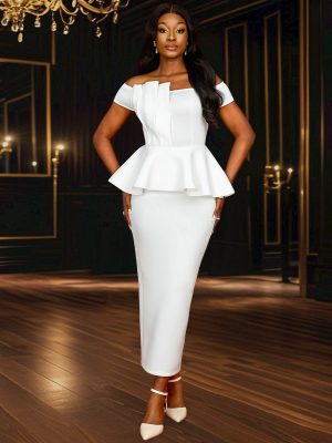 Elegant White Ruffled Tube Top Bridesmaid Dress