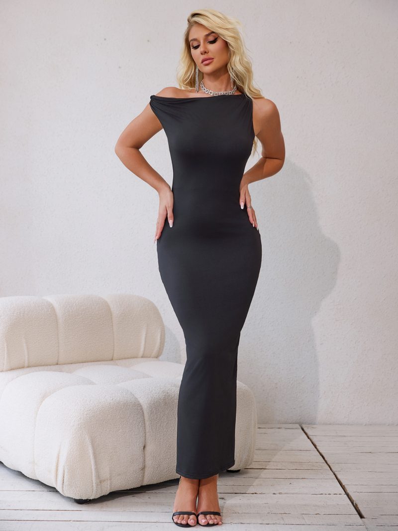 Sleeveless Sexy Slit Pleated Tight Dress - Image 3