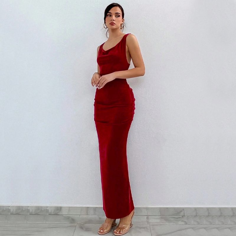 Scoop Neck Cross Backless Slim Fit Party Dress - Image 4