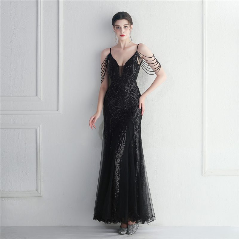 Beaded Long Camisole Bridal Evening Dress - Image 2