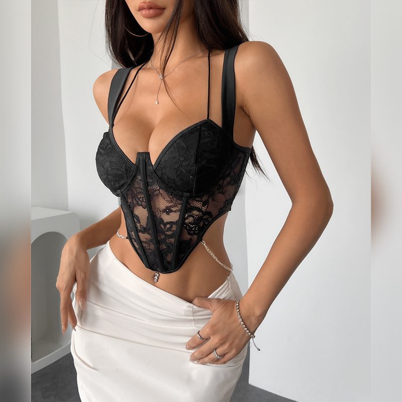 Solid Color Boning Corset Push-Up Cropped Top