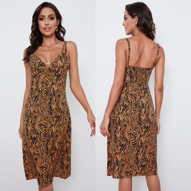 Sexy V-Neck Strap Zebra Print French Slim Dress - Image 4