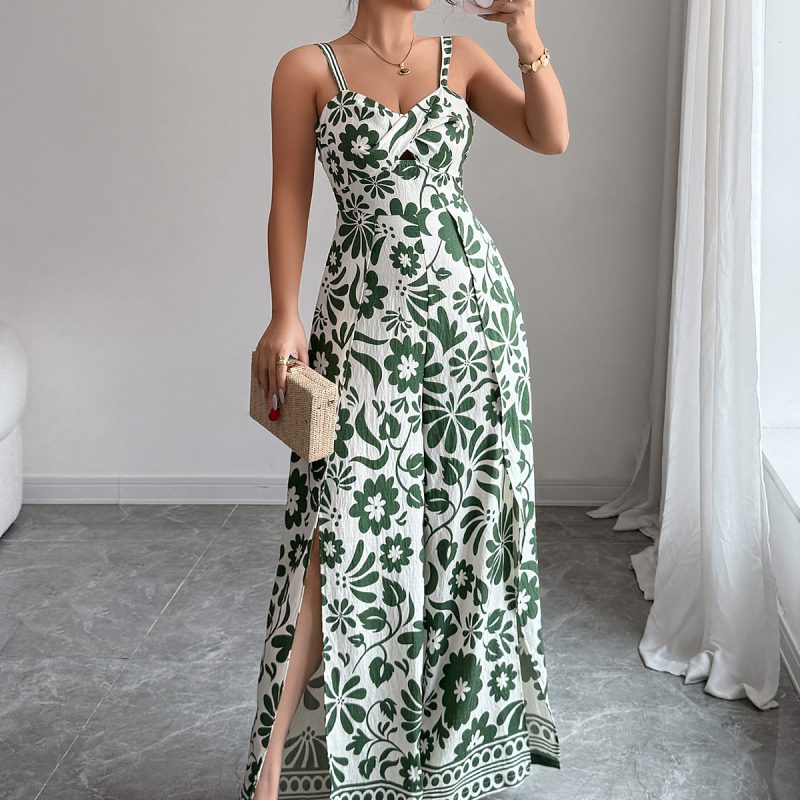 Elegant Twist Print Wide-Leg Sling Jumpsuit