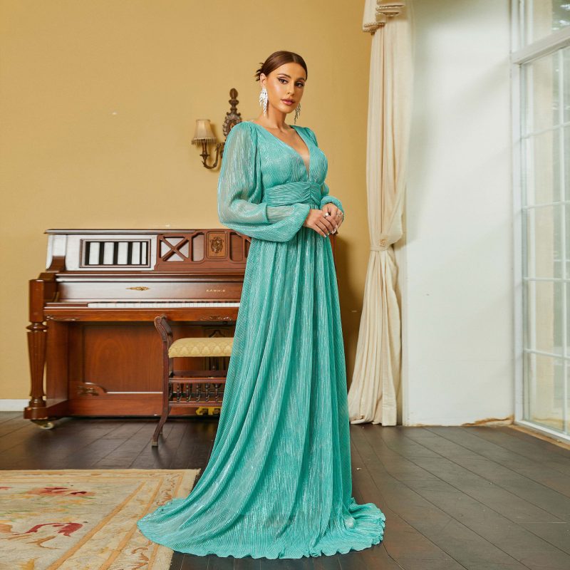 Elegant V-Neck Long Sleeve Bohemian Dress - Image 2