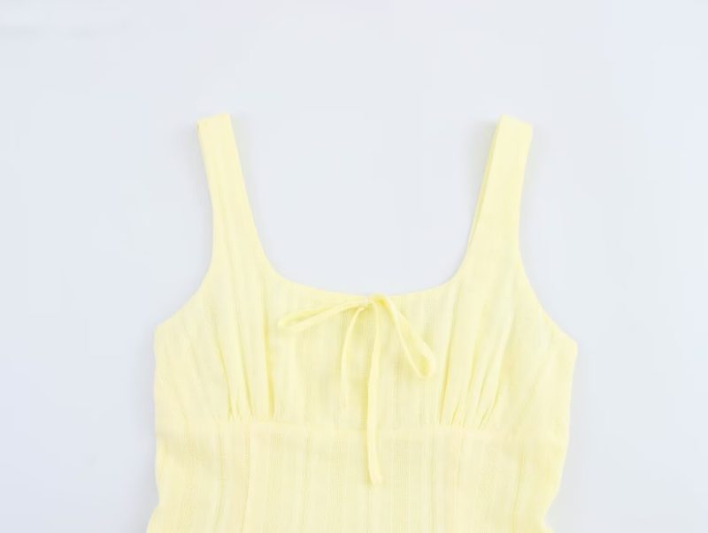 Chest-Tied Spaghetti Strap Texture Dress - Image 3