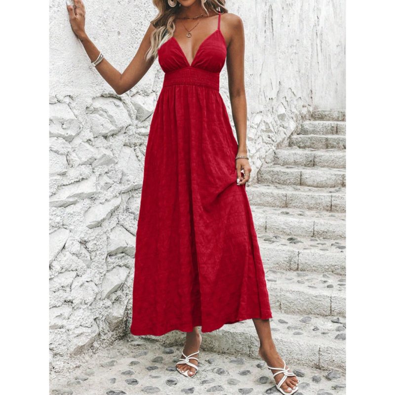 Sexy Solid Cross Tie No-Back Midi Dress - Image 4