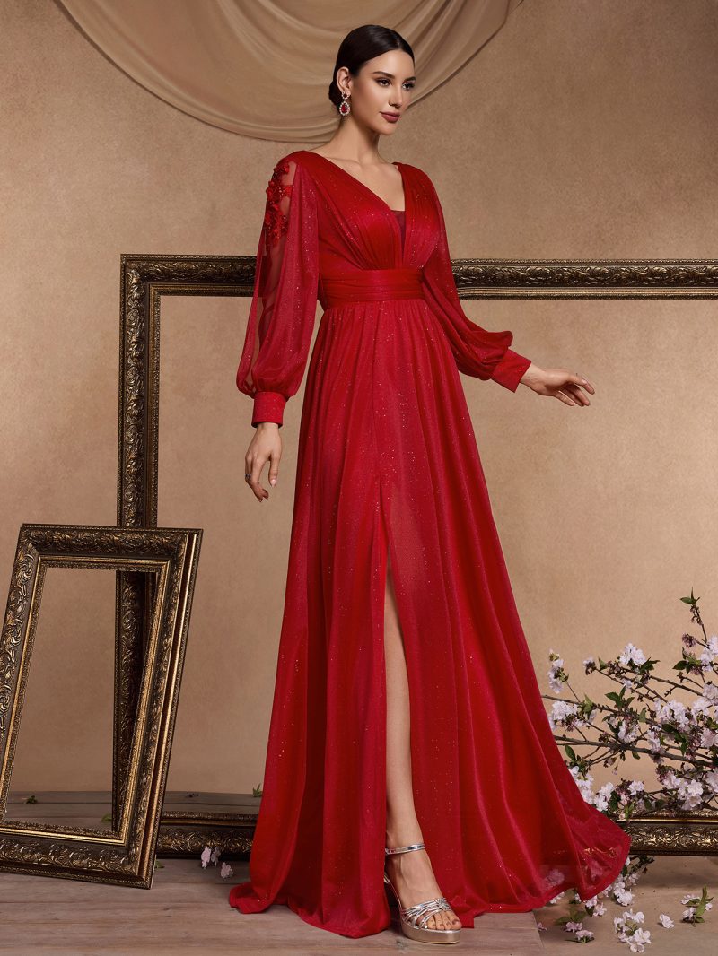 Sexy Long Sleeve V-Neck Evening Cocktail Dress - Image 4