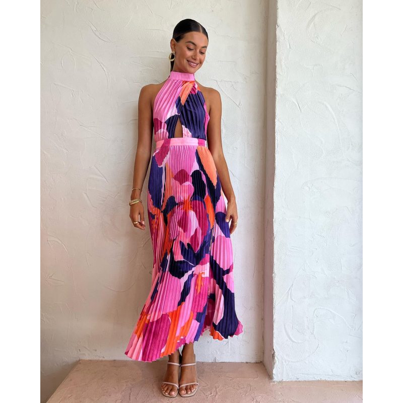 Women’s Halter Pleated Dress – Casual Summer Vacation - Image 3