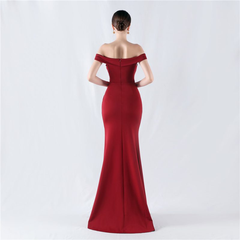 Classic Off-Shoulder Satin Fishtail Evening Dress - Image 2