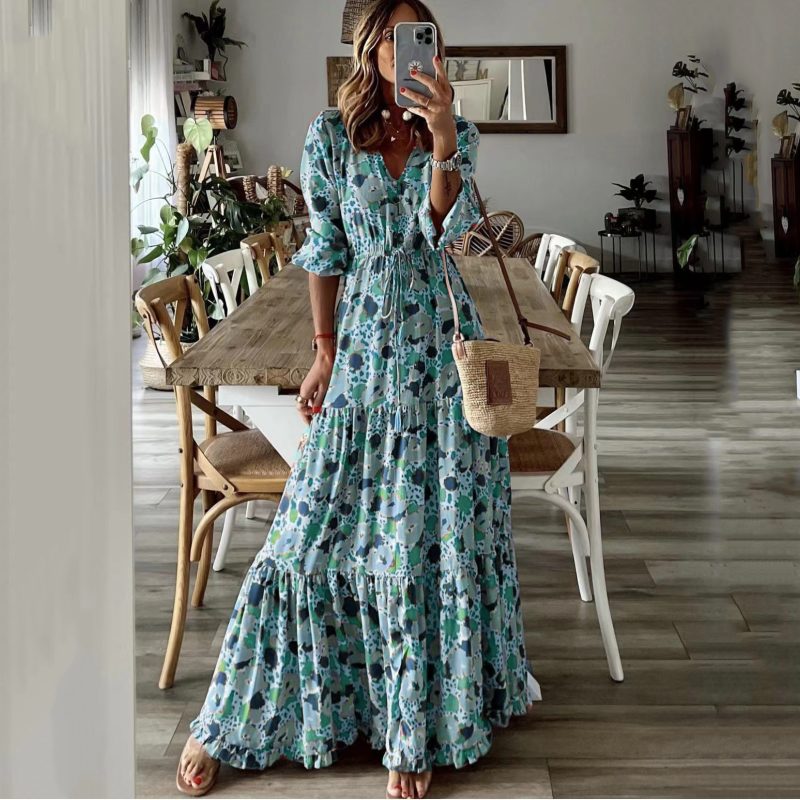 Vacation V-Neck Printed Swing Maxi Dress - Image 2