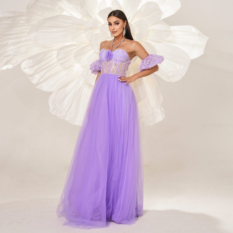High-End Halter Mesh Swing Evening Dress - Image 4