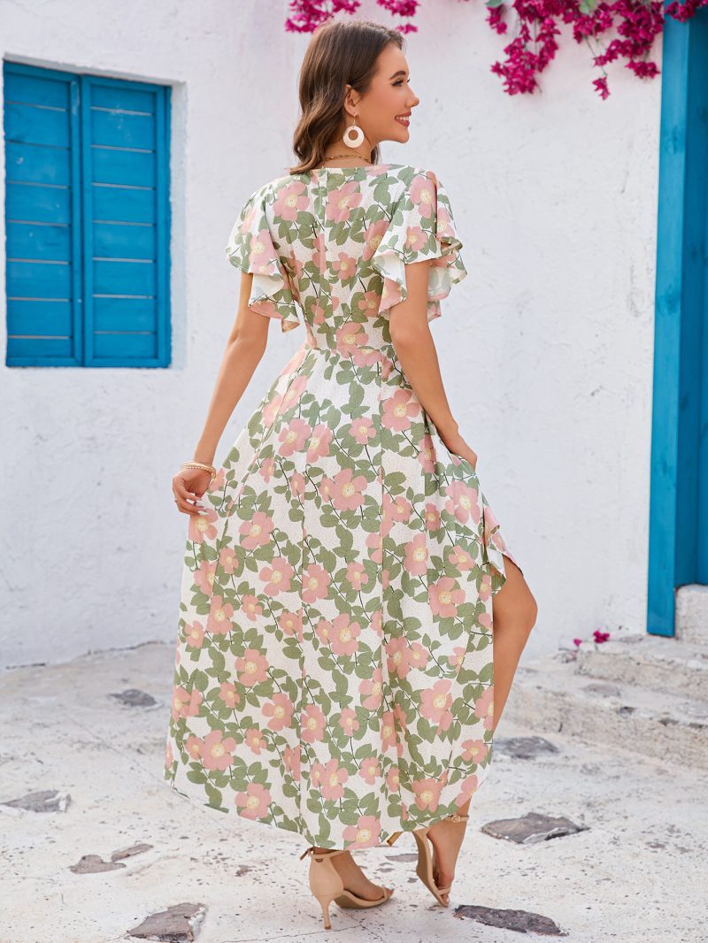 Summer V-Neck Ruffled Short Sleeve Slim Dress - Image 4