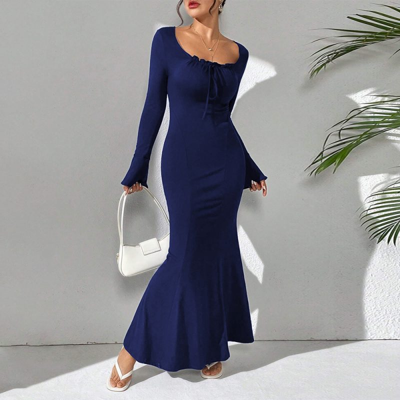 Simple Elegant Autumn Winter Sweet Niche Maxi Dress
