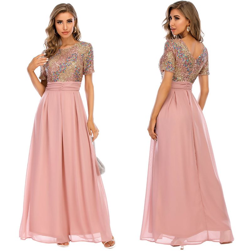 Chiffon Stitching Sequin Popular Maxi Dress - Image 4