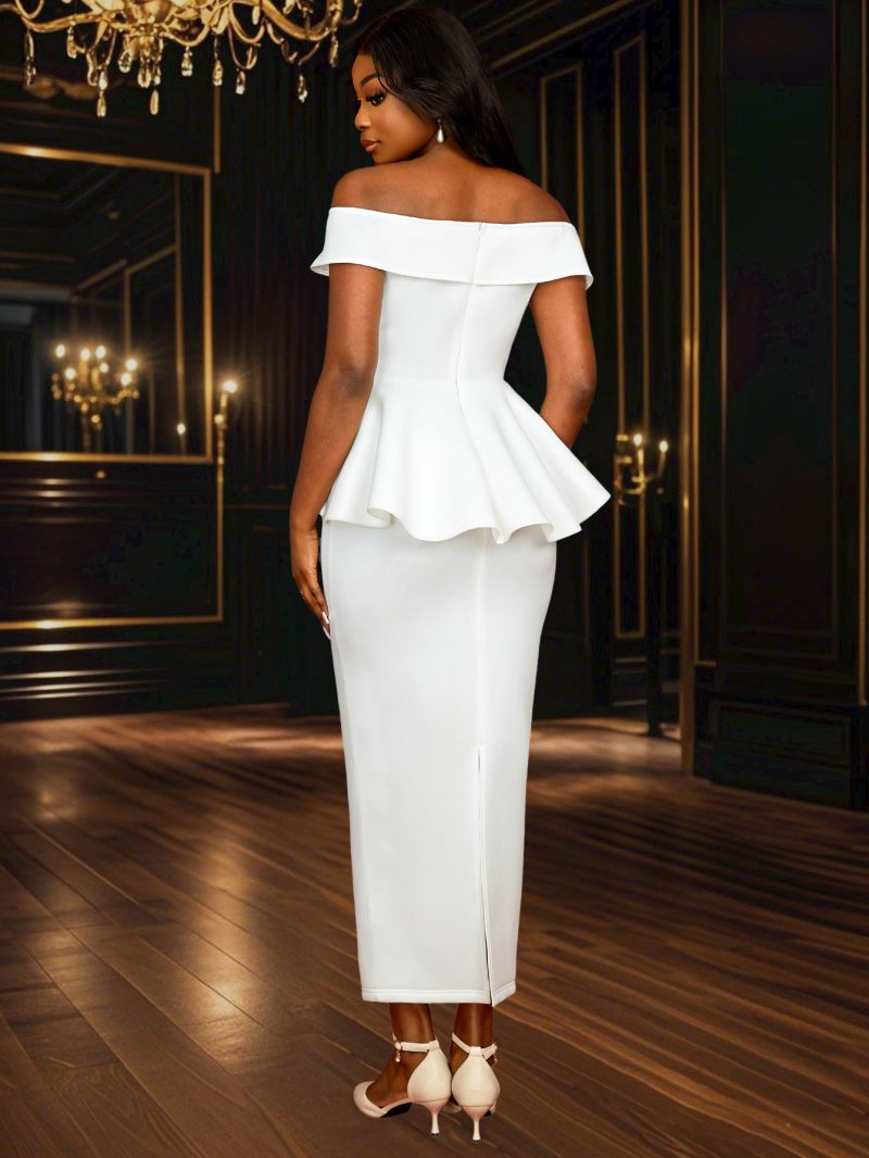 Elegant White Ruffled Tube Top Bridesmaid Dress - Image 3