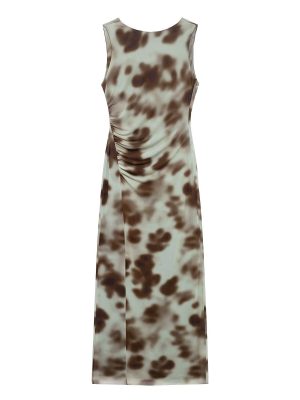 Pleated Print Sleeveless Round Neck Midi Dress