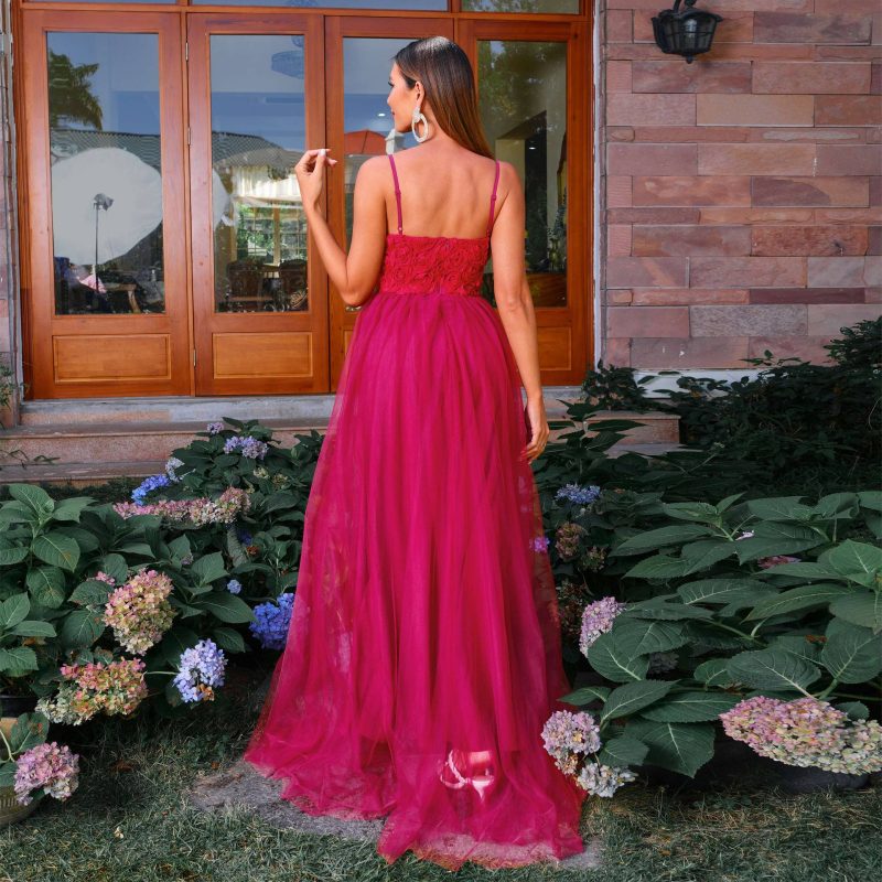 European French Off-Shoulder Mesh Holiday Dress - Image 3