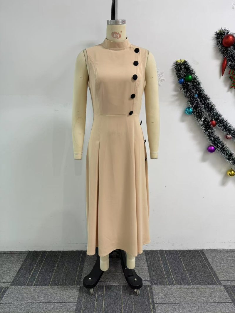 Elegant Sleeveless Stand Collar Waist-Control Dress - Image 3