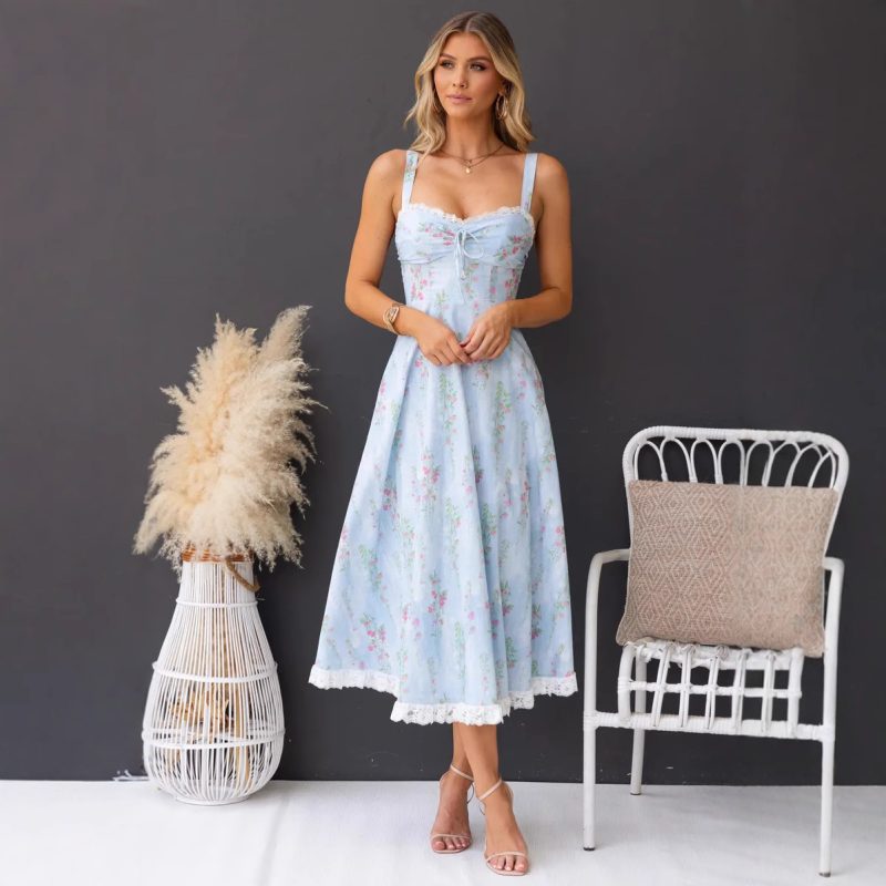 Summer Slim Spaghetti Strap Floral Lace Dress