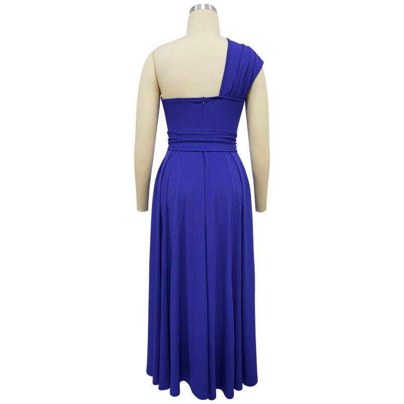 Sleeveless Diagonal Collar Waist Tight Swing Dress - Image 4