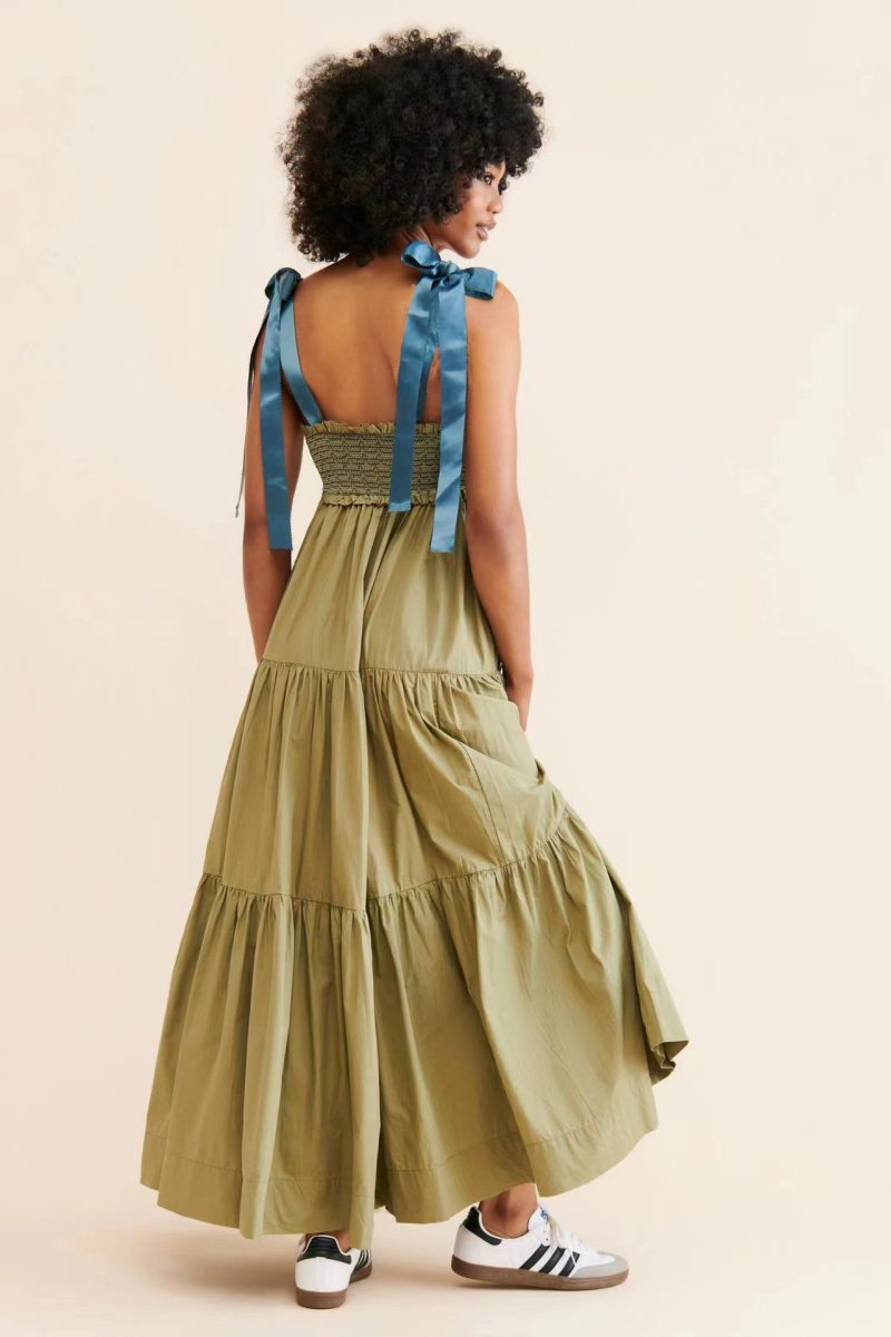 Office Sleeveless Lace-Up Long Sling Dress - Image 3