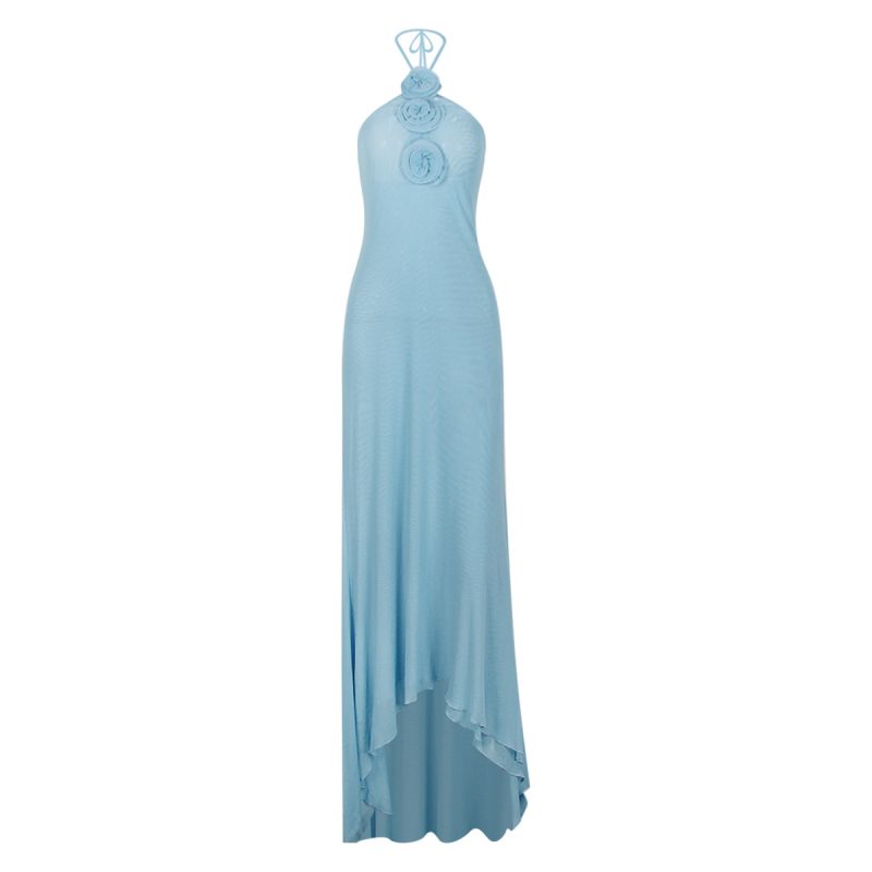 Mesh Halter Floral Backless Evening Dress - Image 4