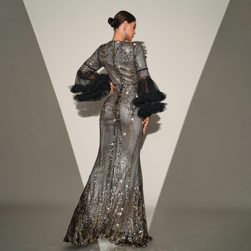 High-End Long Sleeve Sequin Fishtail Dress - Image 3