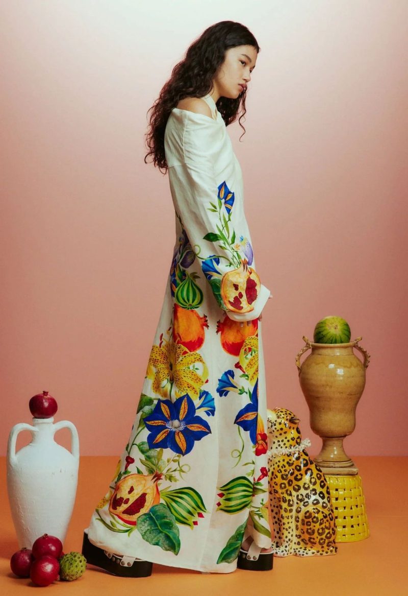 Elegant Bright Print Cross Collar Off-Shoulder Maxi Dress - Image 2