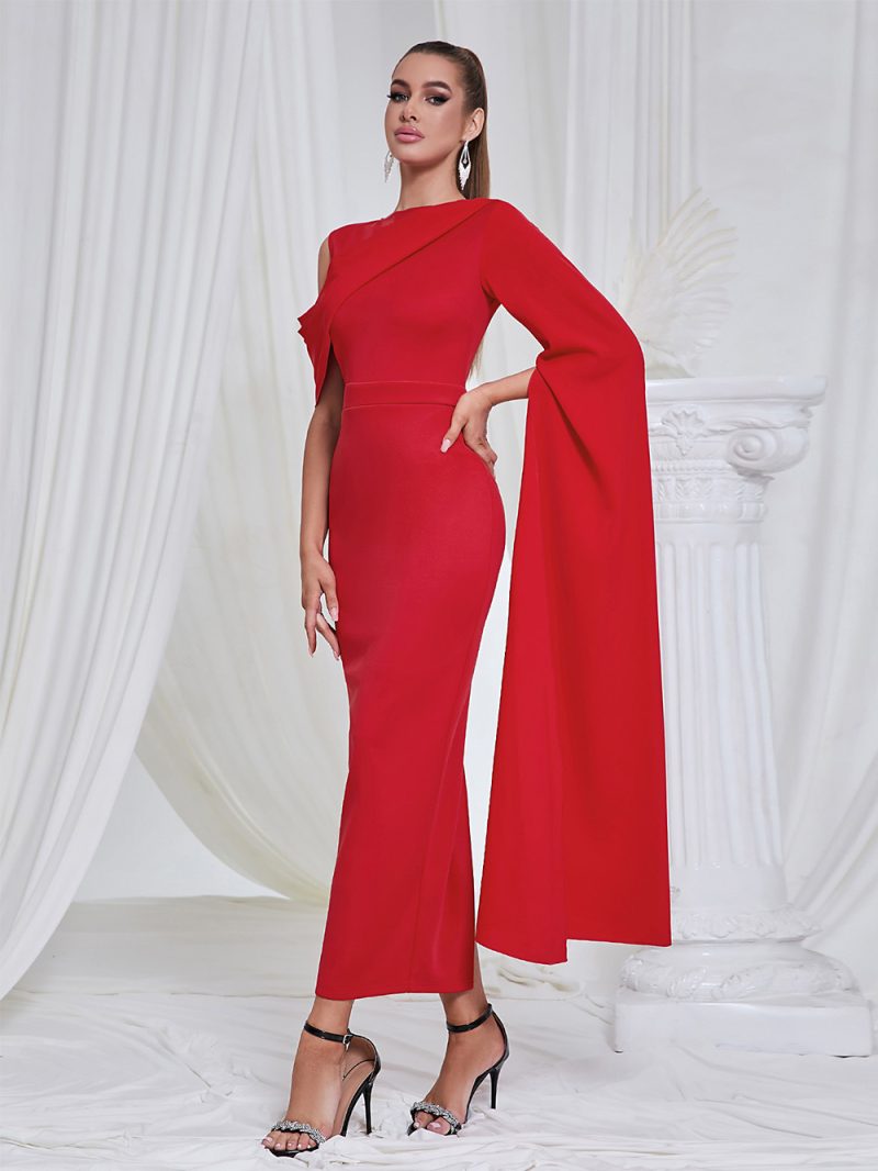 Off-Shoulder Long Sleeve Asymmetric Back Slit Dress - Image 3