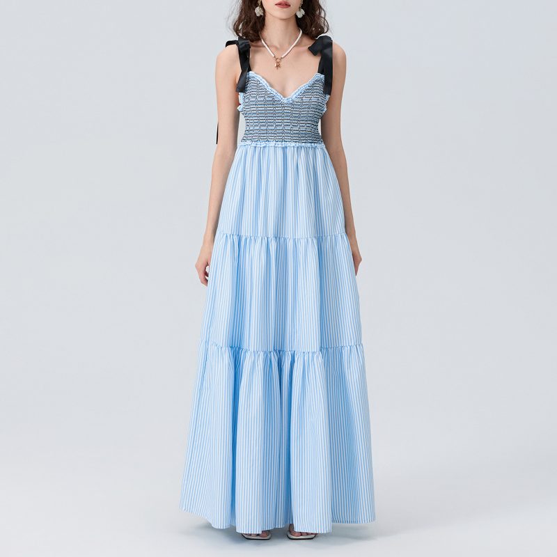 Office Sleeveless Lace-Up Long Sling Dress - Image 2
