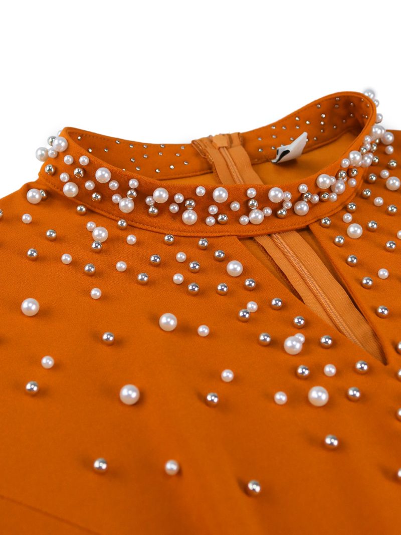 Elegant Beaded High Collar A-Line Swing Dress - Image 3
