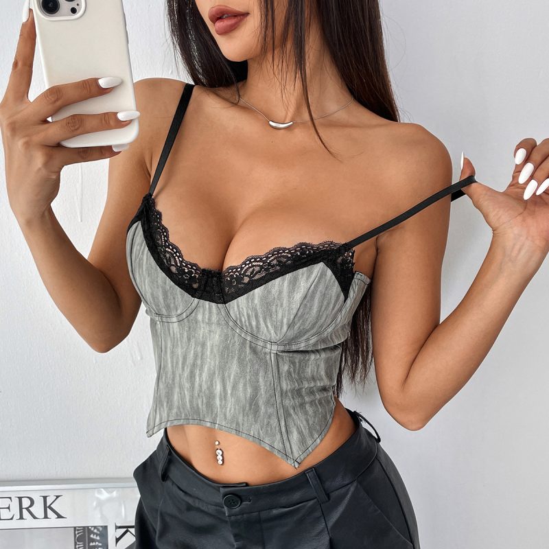 Leather Lace Boning Corset Bra Sexy Vest - Image 3