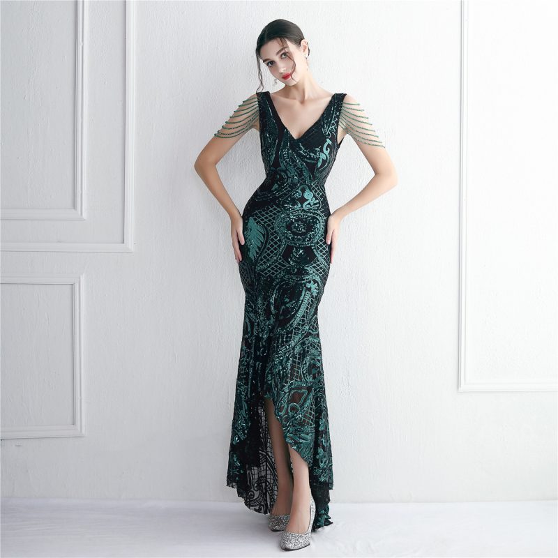 Elegant Beaded Large Swing Long Fishtail Dress - Image 2