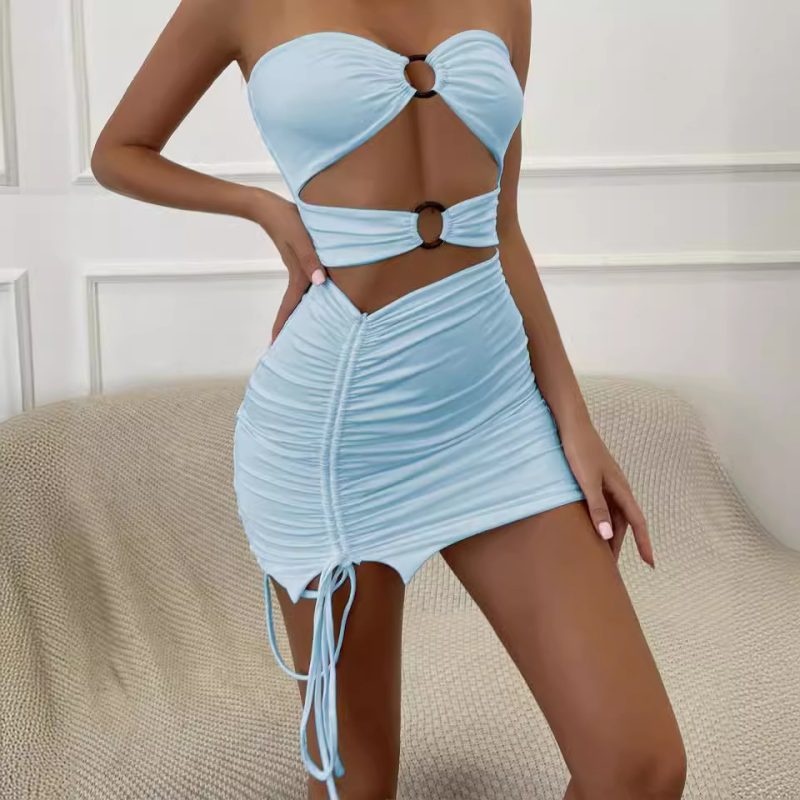 Slim Fit Hollow Out Sleeveless Drawstring Sexy Dress