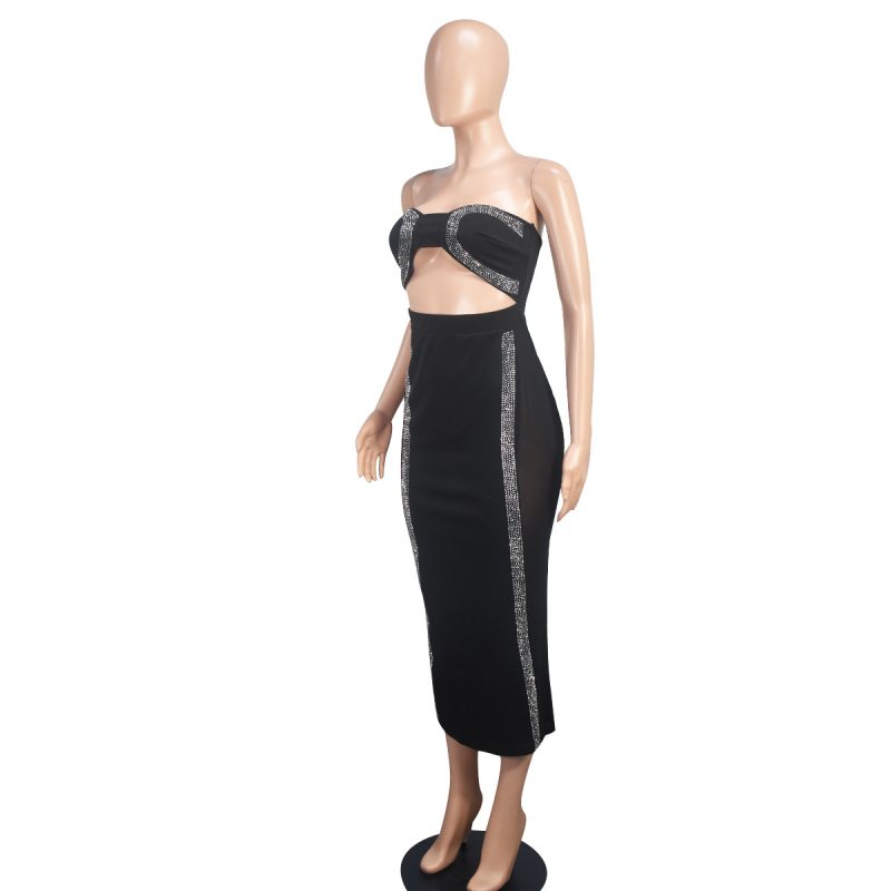 Sexy Bandeau Mesh Drilling Party Maxi Dress - Image 3