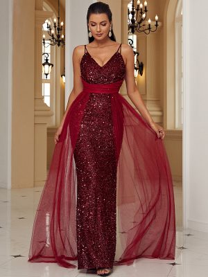 Elegant Sleeveless Sequined Lace Backless Maxi Dress